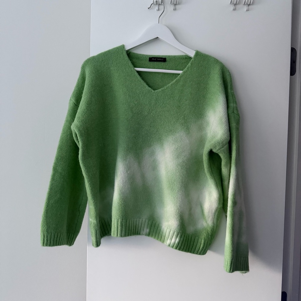 Tie Dye Green V-Neck Sweater